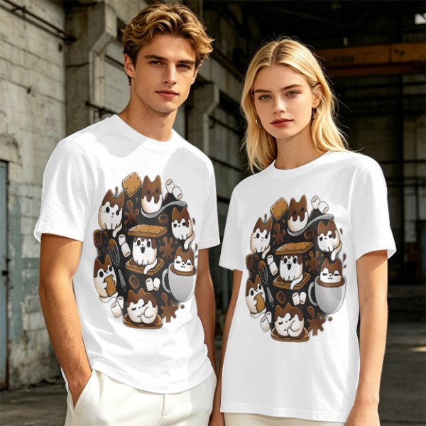 Olive T-Shirt With Cute S'mores Cat Graphic Design