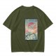 Olive T-shirt with Japanese style dragon and lightning graphic print