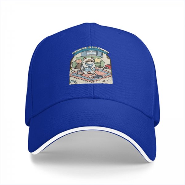 Black baseball cap with grumpy cat vacuuming cleaning design