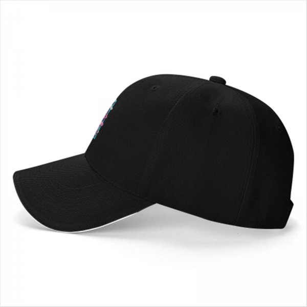 Black baseball cap with cute anime-style graphic print