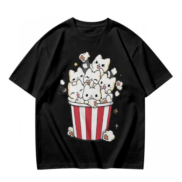 Olive T-Shirt With Cute Kitten Popcorn Bucket Graphic
