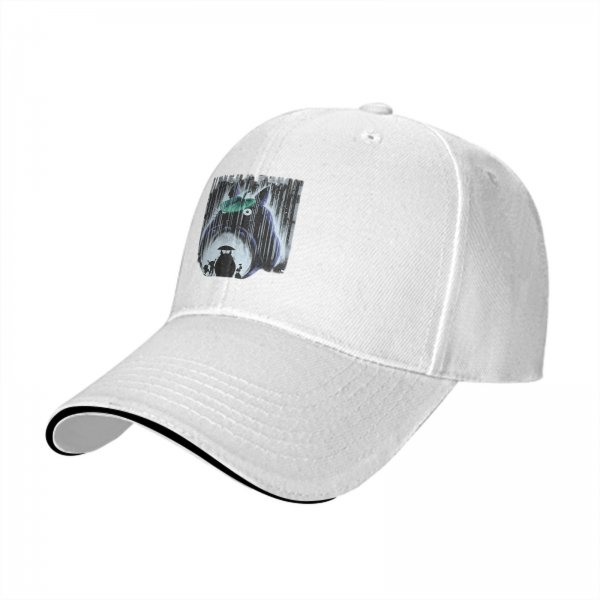 Black baseball cap with Totoro rainy forest graphic print