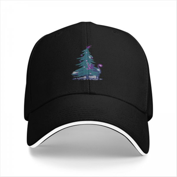 Black Baseball Cap With Decorated Christmas Tree Graphic
