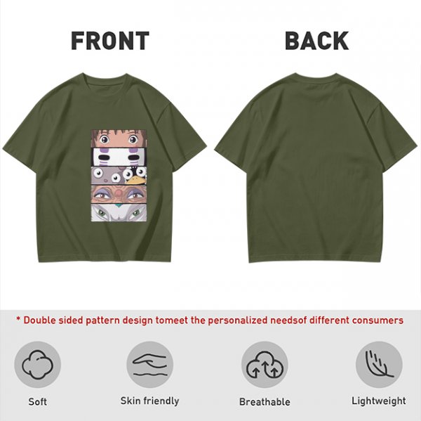 Spirited Away Character Eyes Graphic Olive T-Shirt