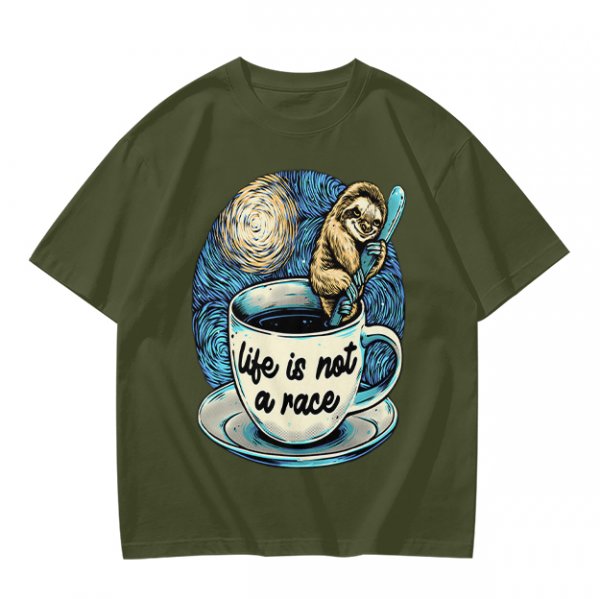 Life Is Not A Race Sloth Coffee Starry Night T-Shirt