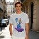 Olive T-shirt with Art Print of Girl Holding Blue Creature on Floating Rock
