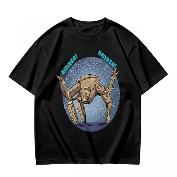 Olive T-Shirt With Rocking Stone Alien Robot And Amaze Text Print
