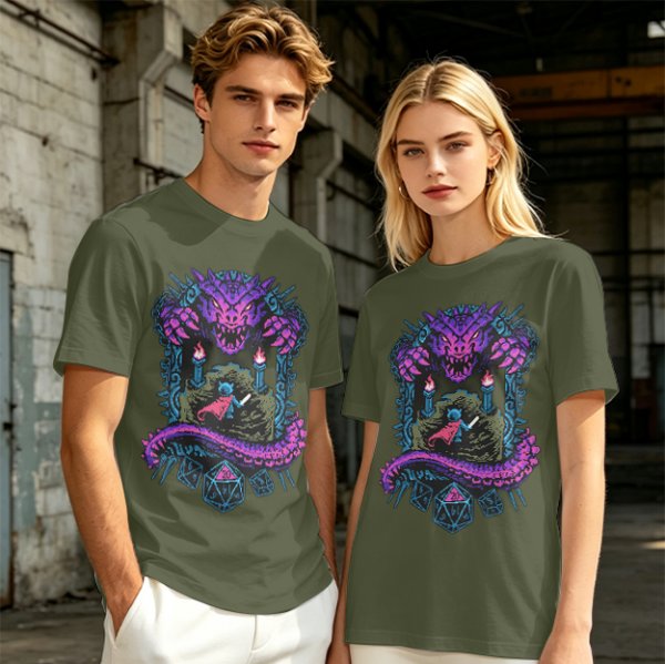 Dungeon Dragon and Warrior Graphic T-Shirt for Fantasy Game Fans