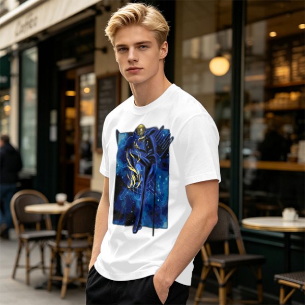 Olive T-Shirt with Cosmic Anime Character Graphic Print