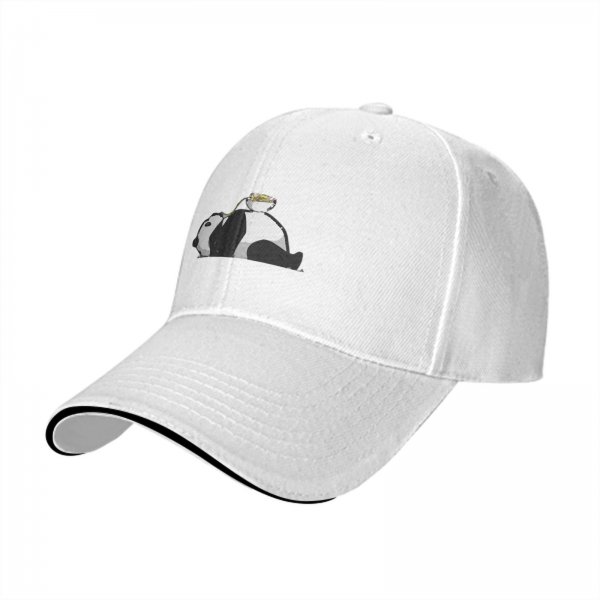 Black Baseball Cap With Lazy Panda Eating Noodle Graphic