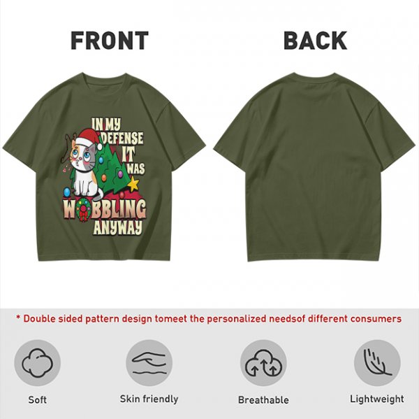 In My Defense It Was Wobbling Anyway Christmas Cat T-Shirt