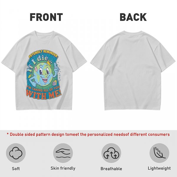 Olive t-shirt with cartoon earth 'friendly reminder' print