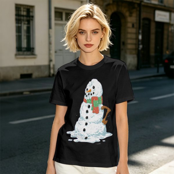 Olive T-Shirt With Melting Snowman Christmas Print