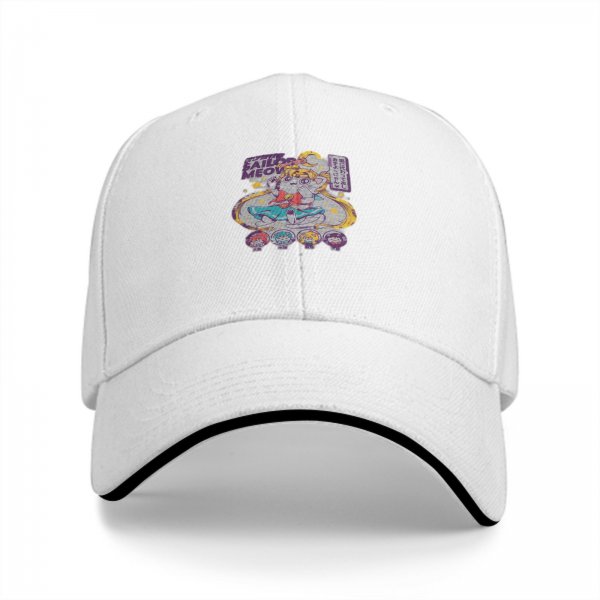 Black baseball cap with Sailor Moon inspired cat graphic print