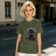 Olive t-shirt with black cat 'In My Defense I Was Under Catnip' print