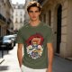 Olive T-Shirt with Retro Anime Lion Character Graphic