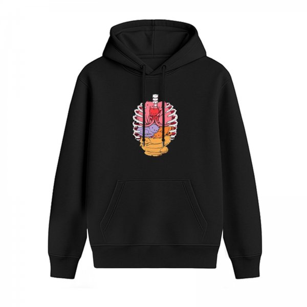 Black Hoodie With Cat Anatomy Ribcage Graphic Print
