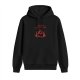 Black hoodie with 'Satan Loves You' hand gesture graphic