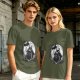Olive t-shirt with Totoro and small spirits under full moon print