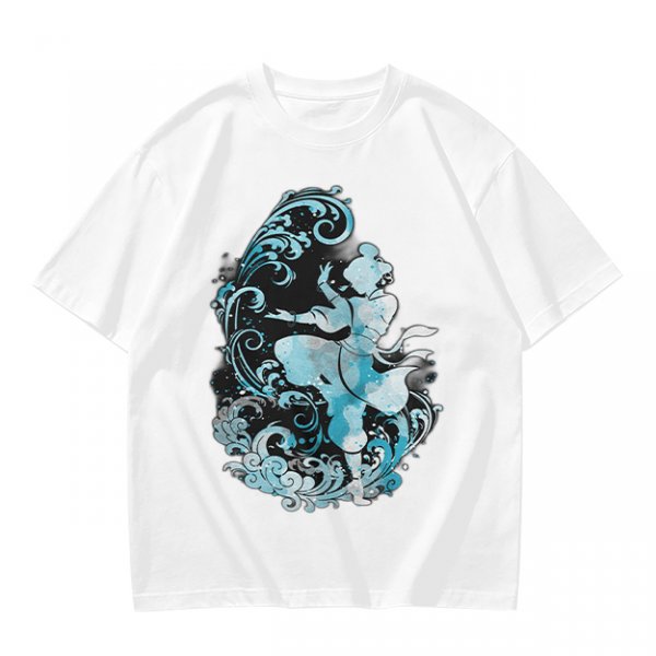 Olive T-shirt with Waterbender Character and Wave Art Print
