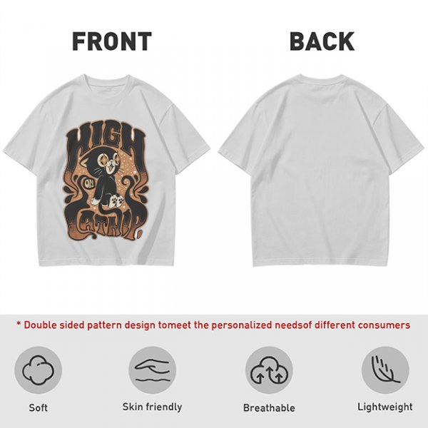 Olive green graphic t-shirt with a high on catip black cat print