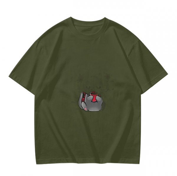 Olive Green Crewneck T-Shirt With Small Graphic Print