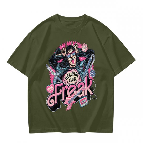 Olive Graphic T-Shirt with The Freak Hellfire Club Rock Print