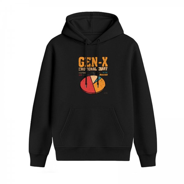 Gen X Emotional Chart Hoodie with Retro Pie Graph Design