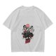 Olive graphic t-shirt with chainsaw man chasing scared person and 'Small Talk Does!' text