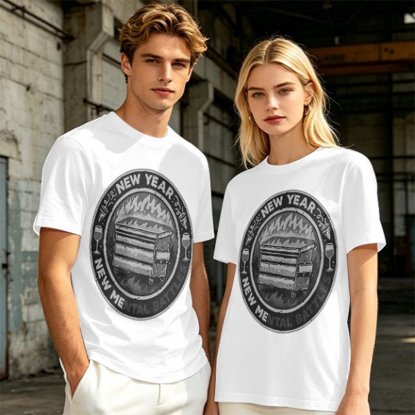 Olive T-Shirt With New Year New Mental Battles Dumpster Fire Graphic