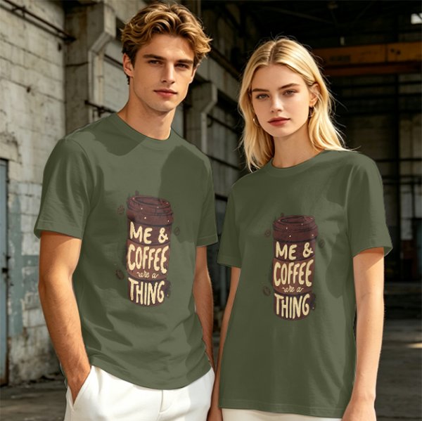 Olive Green Graphic T-Shirt with Me & Coffee We're a Thing Print