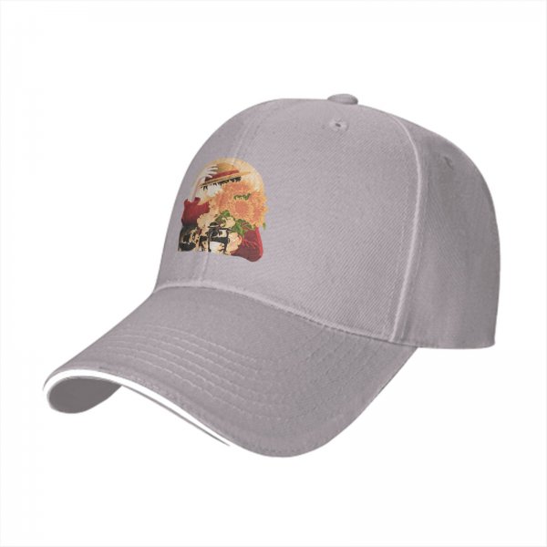 Black Baseball Cap With Anime Straw Hat And Sunflower Print