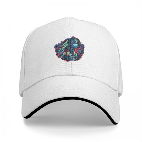 Black baseball cap with neon gothic fantasy graphic print
