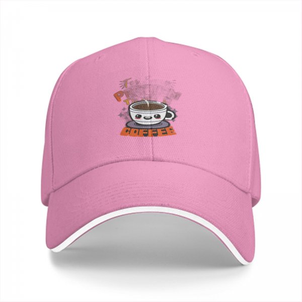 Black baseball cap with cute coffee cup and coffee text print