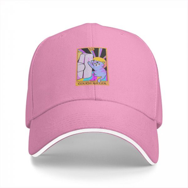 Black Baseball Cap With Funny Cat Couch Killer Tarot Art Print