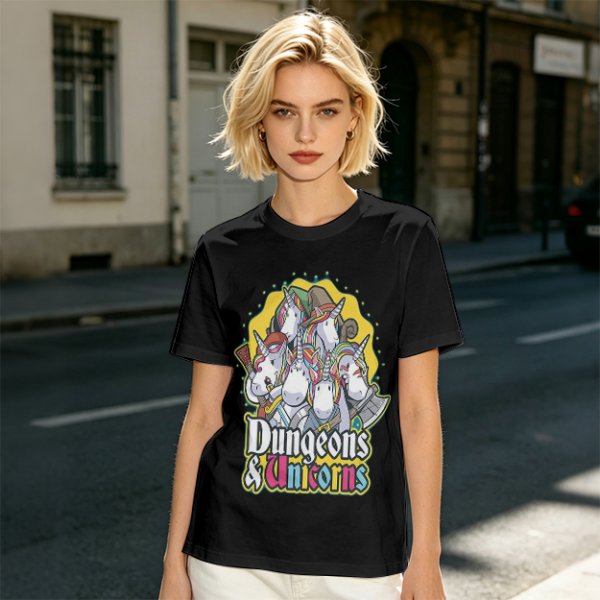 Dungeons and Unicorns Themed Graphic T-Shirt
