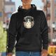 Black hoodie with a playful cat graphic and 'I DON'T CARE' text