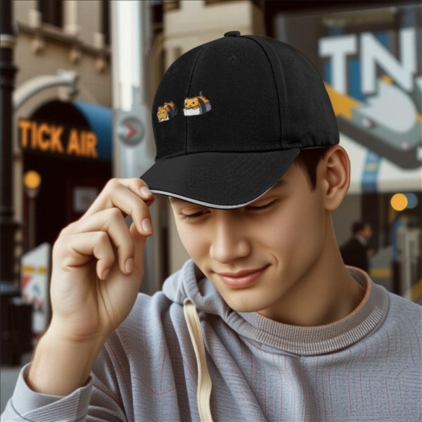 Black Baseball Cap With Cute Sushi Cat Graphic Prints