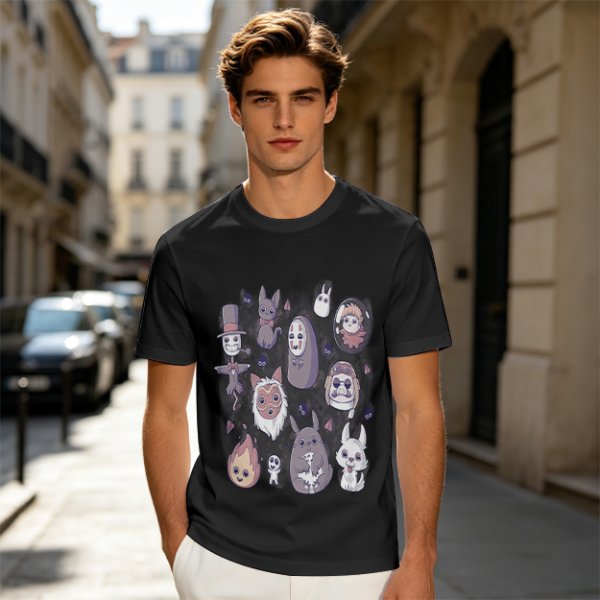 Olive T-Shirt With Cute Studio Ghibli Character Print