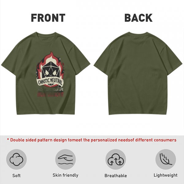 Chaotic Neutral D20 Fire Graphic T-Shirt For Tabletop RPG Fans