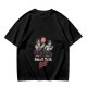 Olive graphic t-shirt with chainsaw man chasing scared person and 'Small Talk Does!' text