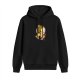 Black hoodie with stylized lion silhouette graphic print