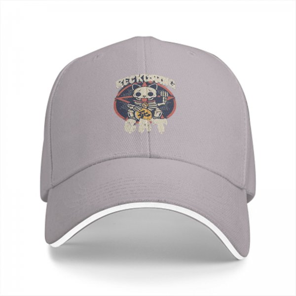 Black Baseball Cap With Reckoning Cat Skeleton Pentagram Art