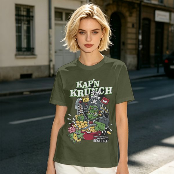 Kap'n Krunch Zombie Pirate Graphic Olive T-Shirt