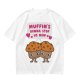 Olive t-shirt with cute muffin graphic and playful text design