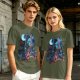 Olive T-shirt with fantasy warrior and moon graphic print