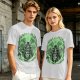 Olive T-Shirt With Skeleton Gentleman And Green Flames Art