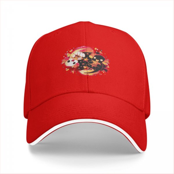 Black baseball cap with cute fantasy creature graphic print