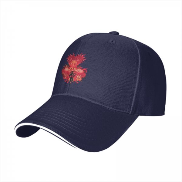 Black Baseball Cap With Red Anime Character Graphic Print