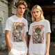 Olive T-shirt with Giant Broccoli Monster Attacking City Art